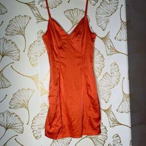 Blanc' Orange Satin Mini Dress